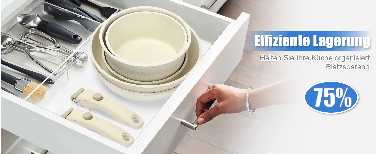 Набір посуду GFTIME 17-ти частинний з антипригарним покриттям Ceramic, для всіх плит (індукція), зі знімними ручками, 20/26 см скляні кришки, без PFOA/PTFE/PFAS