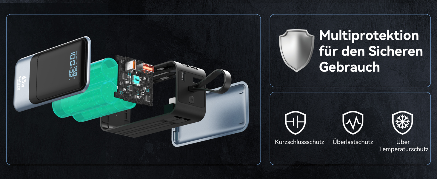 Power Bank Selore&S 65W з USB-C, 4 порти, для iPhone, Galaxy, MacBook, iPad, дронів, чорний