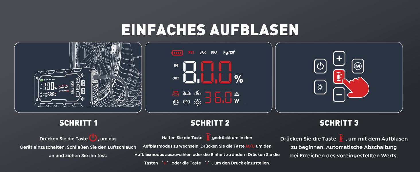 Powerbank для автомобіля ANFLAG 7000A з компресором 160PSI, 26800mAh, підтримка бензинових та дизельних двигунів (до 14.0L), PD65W, LED-ліхтар