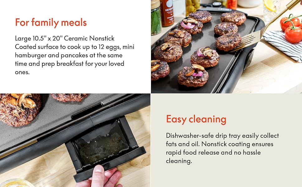 Електрична гриль-плита BELLA XL з керамічно-титановою поверхнею, готує до 15 яєць одночасно, Healthy-Eco антипригарне покриття, легко чиститься, велика занурювана поверхня для приготування, 30,5 x 56 см, мідно-чорний колір