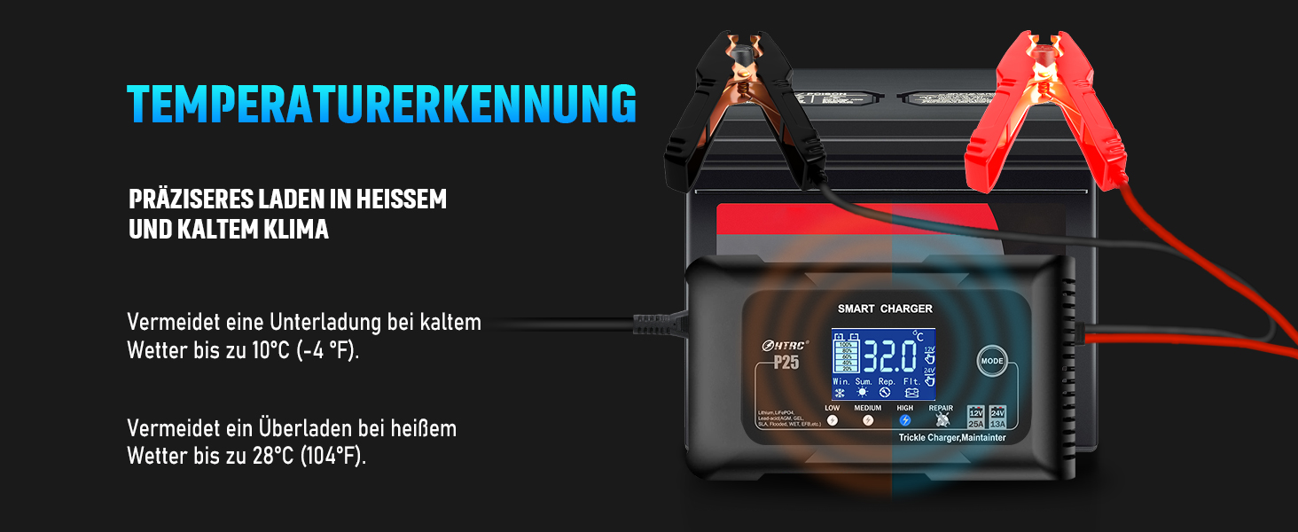 Зарядний пристрій HTRC 25A 12 В/24 В, струмковий зарядний пристрій і десульфатор для автомобілів, мотоциклів, човнів, літієвих, свинцево-кислотних