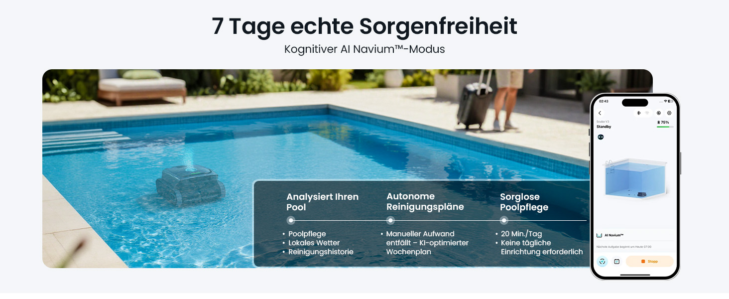 Робот-пилосос для басейну Aiper Scuba V3 з акумулятором, для стін та дна, з інтелектуальним баченням, фільтром 3 мкм, для басейнів до 200 м² сірий