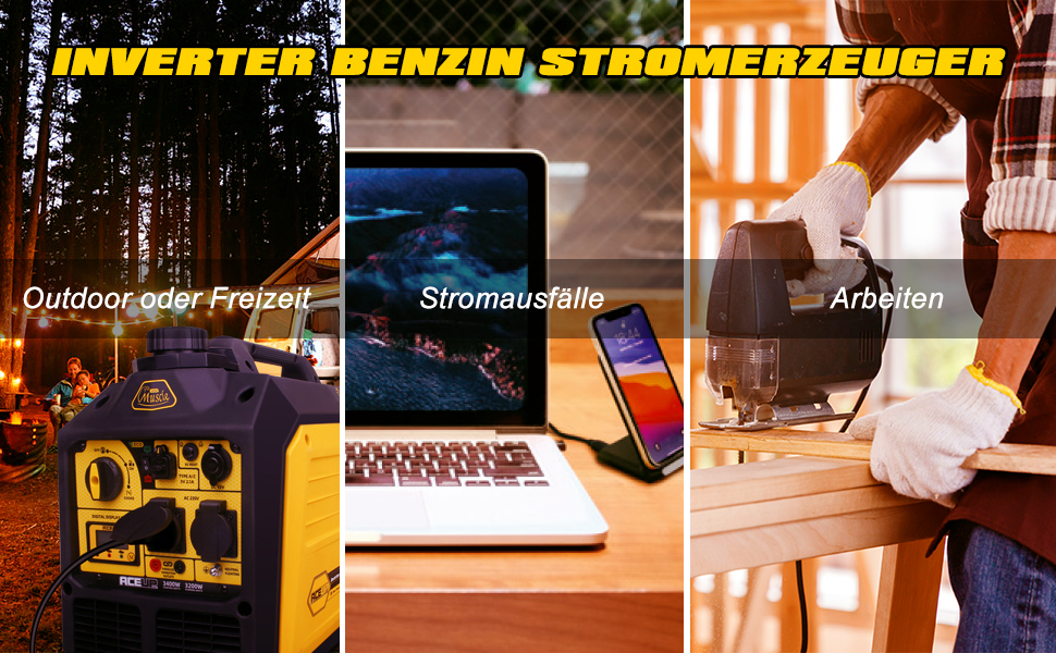 Бензиновий інверторний генератор Aceup 3400W: тихий, портативний, для дому, кемпінгу, 230V, 12V, USB, 4-тактний, 23кг