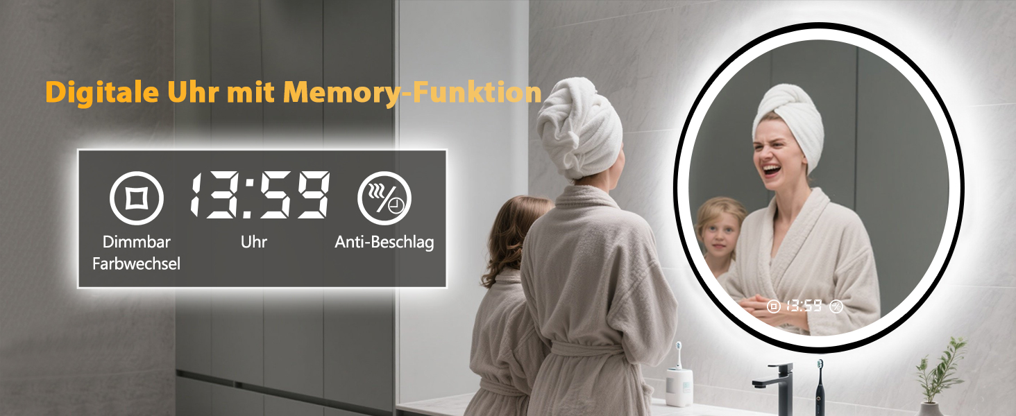 Дзеркало кругле PESENXAN 70 см з чорною рамою та підсвічуванням. Антизапарник, регульоване світло, LED, енергозберігаюче, сенсорне управління, функція пам'яті. 70 x 70 см