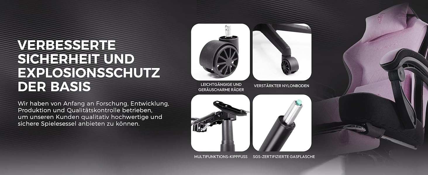 Ігровий крісло Dowinx з тканини, з пружинним сидінням та масажем попереку, офісне крісло з підніжкою для дорослих, ергономічне, велике та високе, 135 кг, рожеве