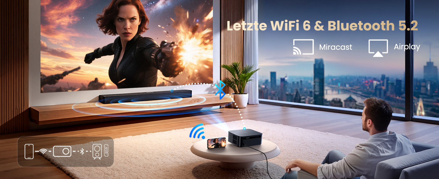 Beamer 4K для дому з Google TV, 1200 ANSI, Netflix, FHD 1080p, автофокус, корекція трапеції, 20W, WiFi6, Bluetooth, для вулиці, чорний