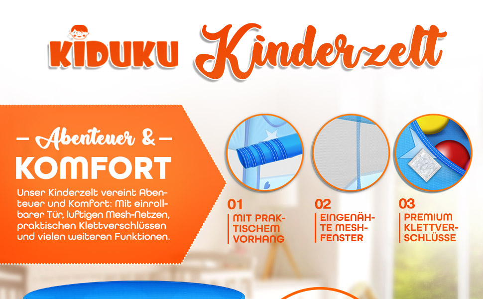 Дитячий намет-ігровий будиночок KIDUKU з кульковим басейном (100 кульок) та сумкою для зберігання, блакитний - для дому та вулиці