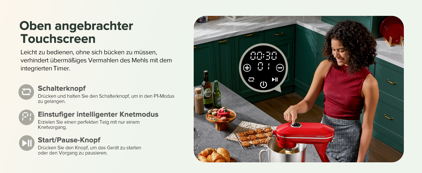 Кухонна машина Chefree M500 Profi: планетарний міксер 7л, 1800W, LED-дисплей, 10 швидкостей, 3 насадки (міксер, віночок, гак)