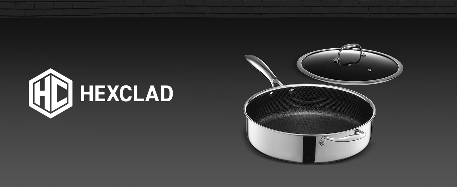 Сковорода HexClad Hybrid з антипригарним покриттям та кришкою, 4.5 л, сумісна з індукцією та будь-якими плитами, можна мити в посудомийній машині та використовувати в духовці