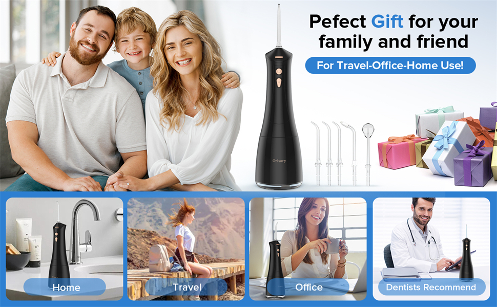 Електричний ірigator для порожнини рота Munddusche, 5 режимів, 5 насадок, 300 мл резервуар, перезаряджається, для чищення зубів та ясен, водонепроникний IPX7, чорний
