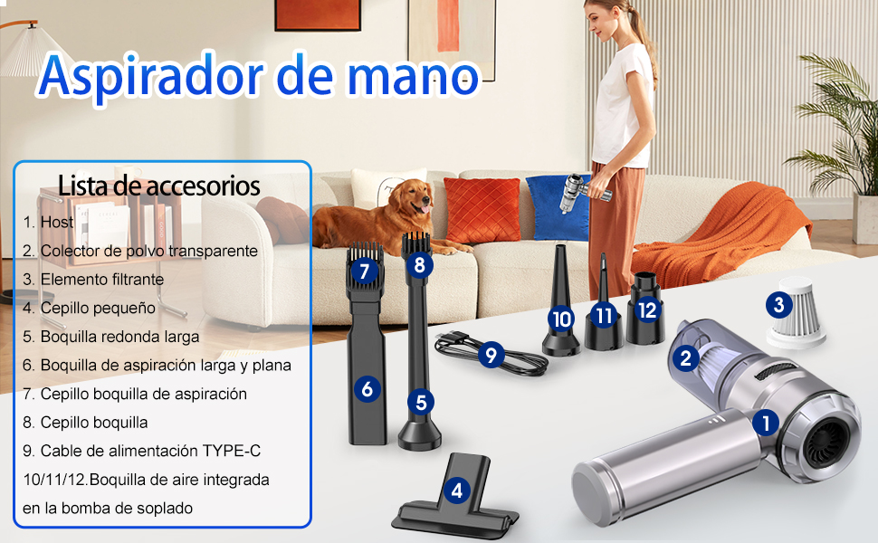 Бездротовий портативний автомобільний пилосмик Mini-Handstaubsauger, потужність 23000Па, циклонна система, USB-зарядка, для авто, дому та офісу (Сріблястий фіолетовий)