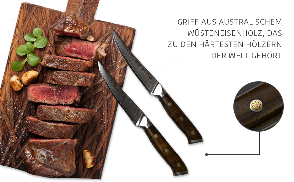 Набір кухонних ножів Stallion Damast з ручкою Ironwood - Японський дамаський сталь VG10, V-подібний край 10 градусів