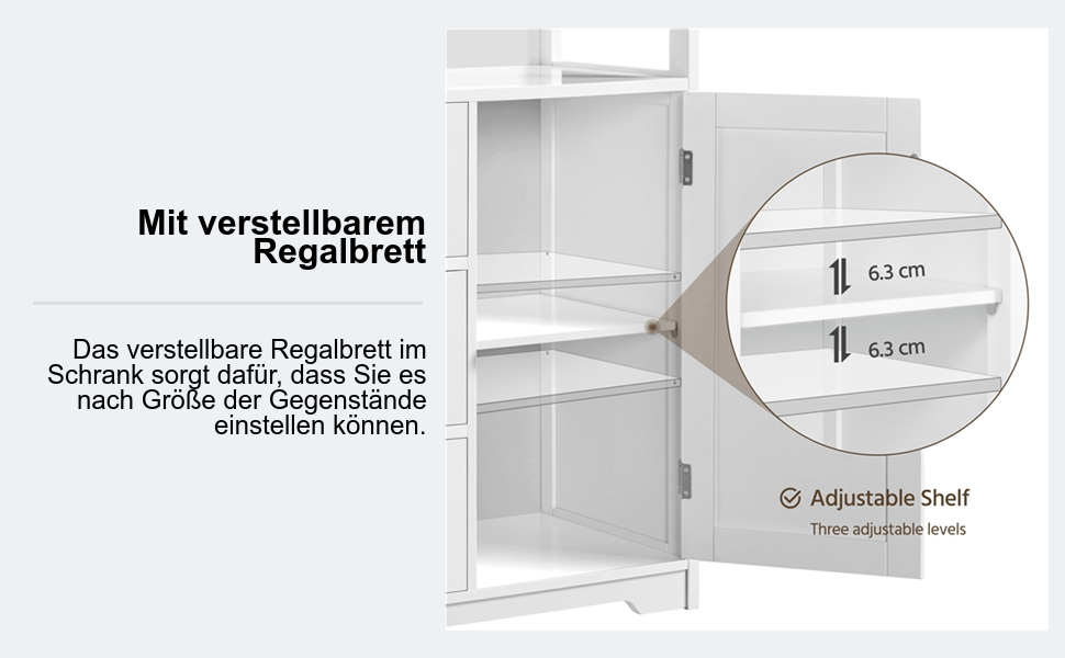 Шафка для ванної кімнати Yaheetech з 3 шухлядами та 1 дверцятами, регульовані полиці, 66 x 35 x 90 см
