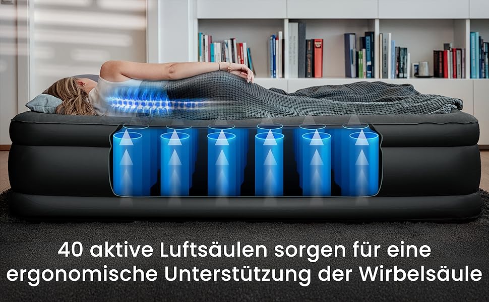 Надувне ліжко для 2 осіб - самонадувна повітряна матрац | Преміум гостьове ліжко без кабелю живлення - інтегрована USB-C помпа - надувне ліжко. Виберіть розмір зараз! Чорний двоспальний