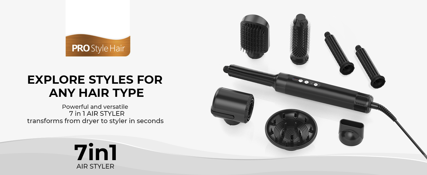 UKLISS Airstyler Pro 7 в 1: Фен-щітка з дифузором, 1400 Вт, професійний стайлер для сушіння, завивки та випрямлення волосся, чорно-золотий