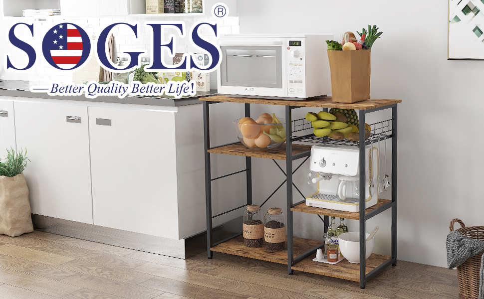 Стелаж для кухні та випічки Soges: місткий, чорний, з 3 полицями (ретро)