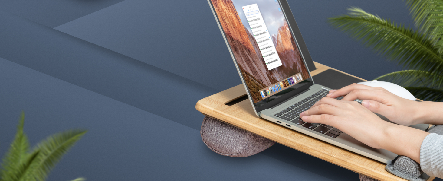 Підставка для ноутбука RICOO з подушкою XXL, бамбукова підставка для ноутбука з підкладкою для миші, Lapdesk для дивана/ліжка, LA0035 (Бежевий)