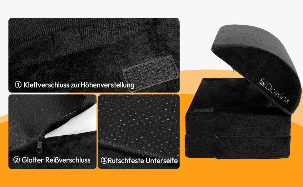 Підставка для ніг під стіл Dowinx, регульована по висоті, знімний чохол, зручна для офісу, авто, дому (3 рівня, м'яка, чорна)