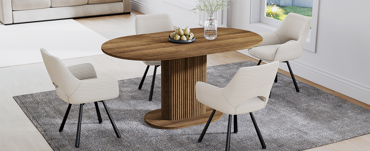 Обідній стіл WAFTING овальної форми, сучасний дизайн, для 4-6 осіб, 160x90x75 см, шпон дуба