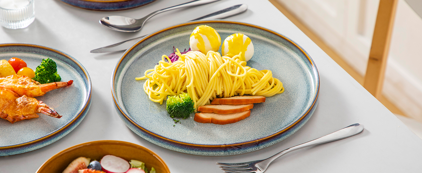 Набір посуду Vancasso Steingut, 24 елементи, на 8 осіб, блакитний, преміум-якість, серія ONION. Тарілки, салатники, миски. Галактичний дизайн.