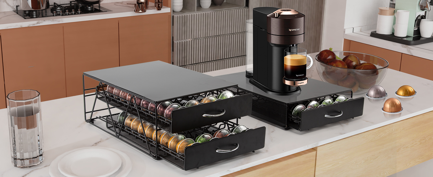 Тримач для капсул Nespresso Vertuo: органайзер для 80 капсул, металева висувна шухляда для кухні та офісу