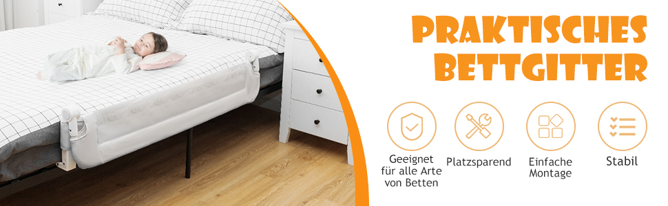 Захисний бортик для ліжка дитячого DREAMADE 150 см, білий - запобігає випаданню, PP та Oxford