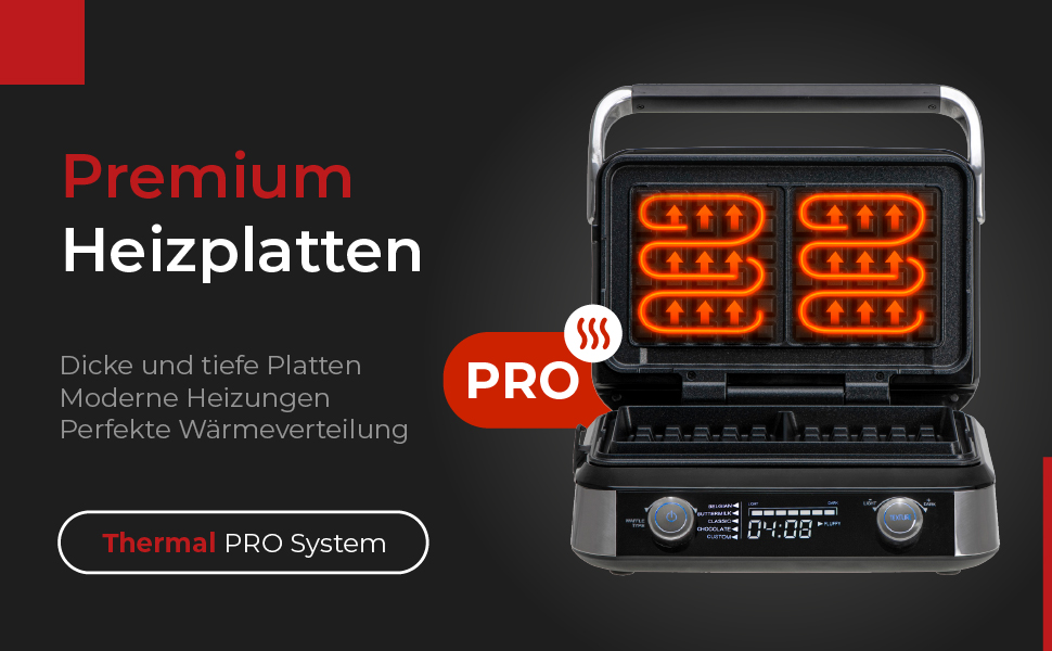 Професійна вафельниця ADLER EUROPE для бельгійських вафель з LCD-дисплеєм, 2400 Вт, 5 програм та 7 рівнів просмаження, глибокі пластини 12x13x2 см