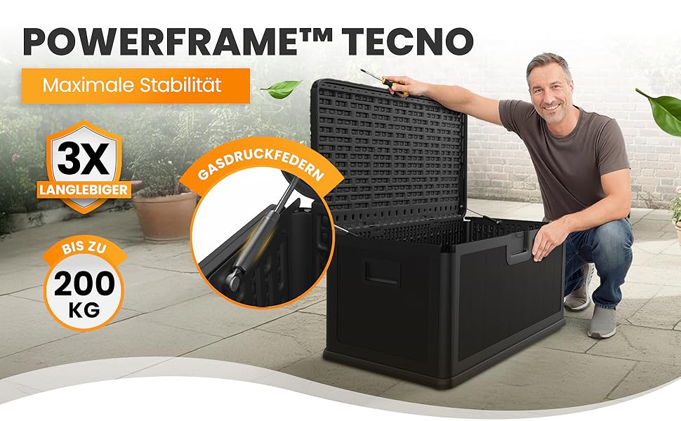 Водонепроникний садовий ящик Gartenbox 375L чорний - велика коробка для зберігання речей на вулиці, для подушок, садових меблів, посилок