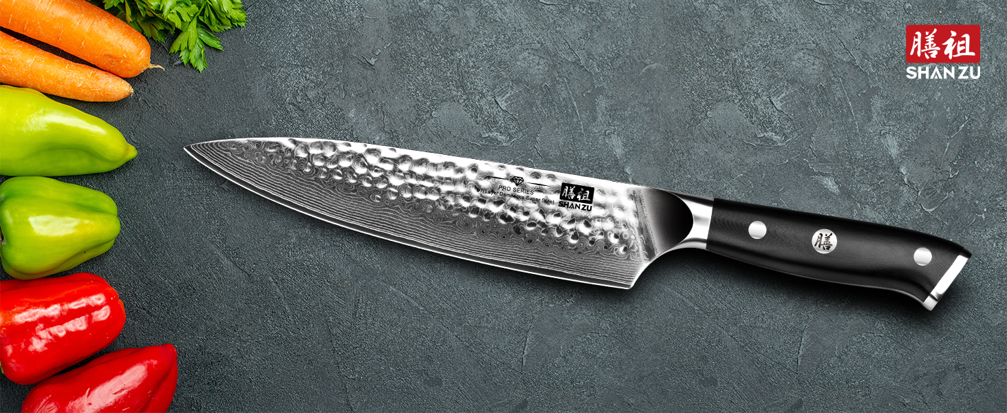 Ніж кухарський SHAN ZU Damast Pro Series 20 см з 67 шарів дамаст сталі та ручкою G10