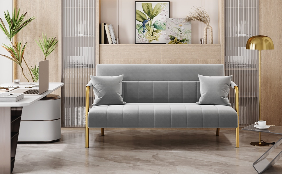 Ягетех Полицьове диван з підлокітниками та металевими ніжками. Сучасний двомісний диван з 2 подушками для попереку. Loveseat для вітальні/спальні, 143,5 см, світло-сірий