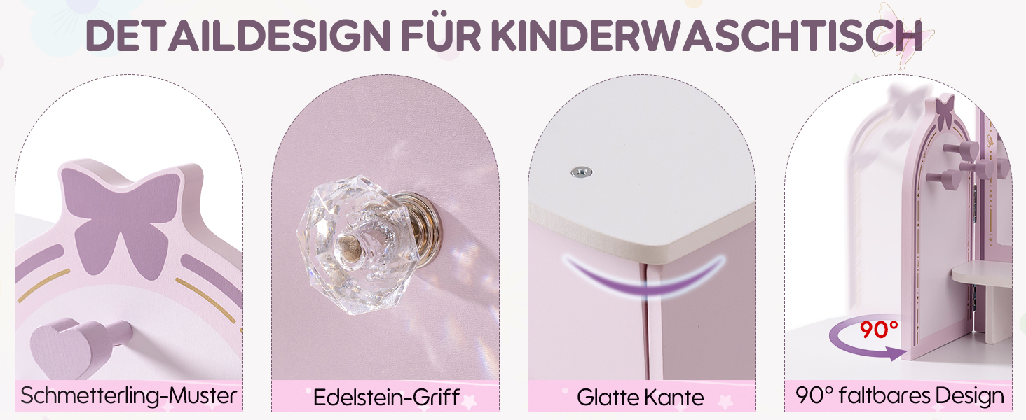 Дитячий туалетний столик ROBUD з дзеркалом, пуфом, шухлядами та аксесуарами (ігровий набір)