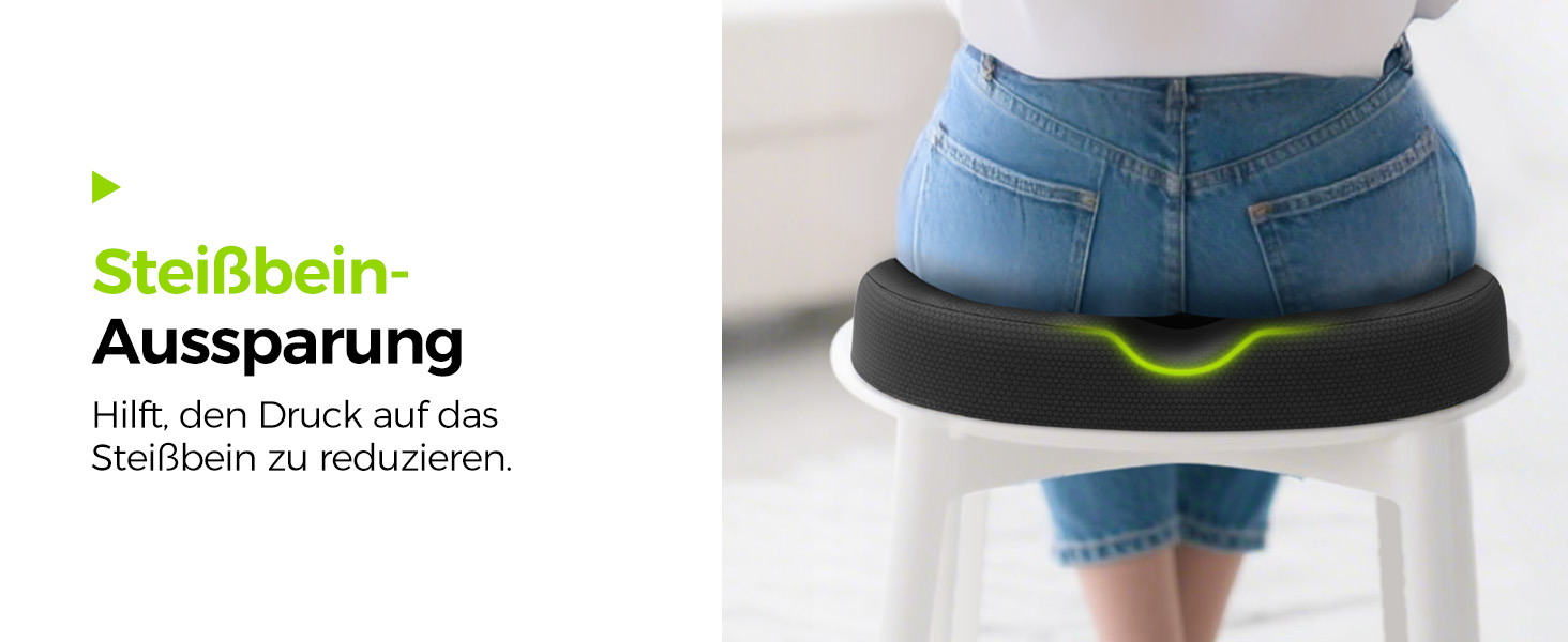 Ортопедична подушка для сидіння AUVON кругла з подвійною U-подібною формою для копчика та геморой, розвантажувальна подушка для офісного крісла та авто, 47*37*7.8 см