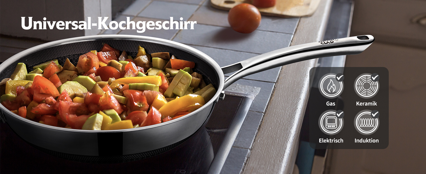 Wok SNOWCLAD 30см з антипригарним покриттям, з кришкою, з нержавіючої сталі, для всіх типів плит, безпечний, можна мити в посудомийній машині