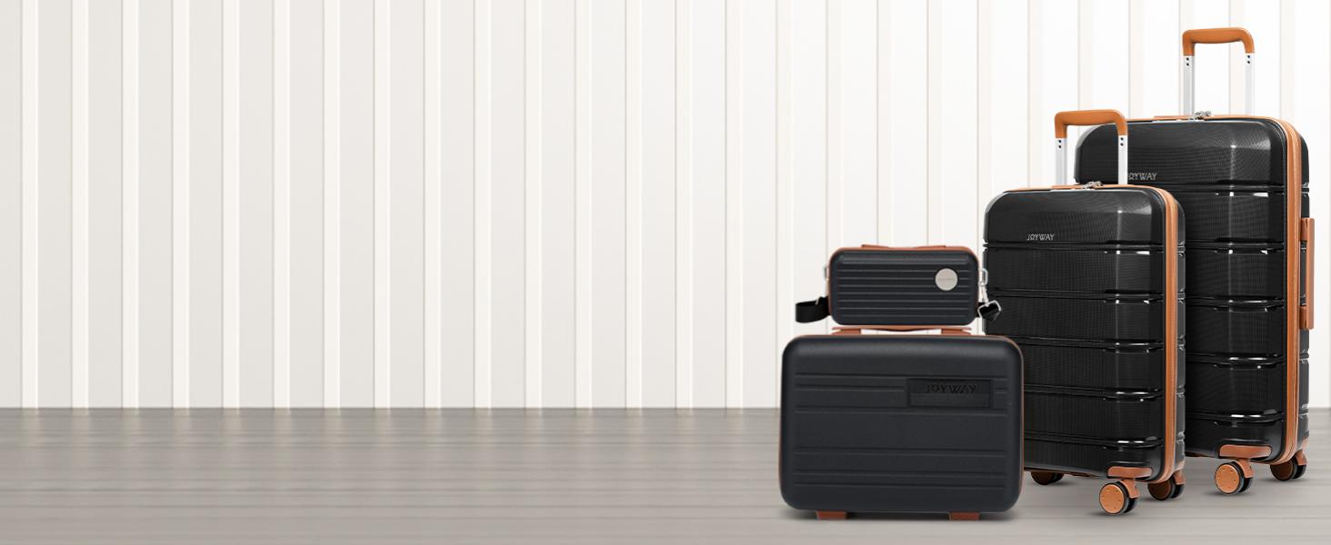 Набір валіз Joyway 3 в 1 з твердим корпусом, 4 колеса та TSA-замок. Включає косметичку та сумку-рюкзак. Колір: коричневий/білий. Підходить для ручної поклажі.