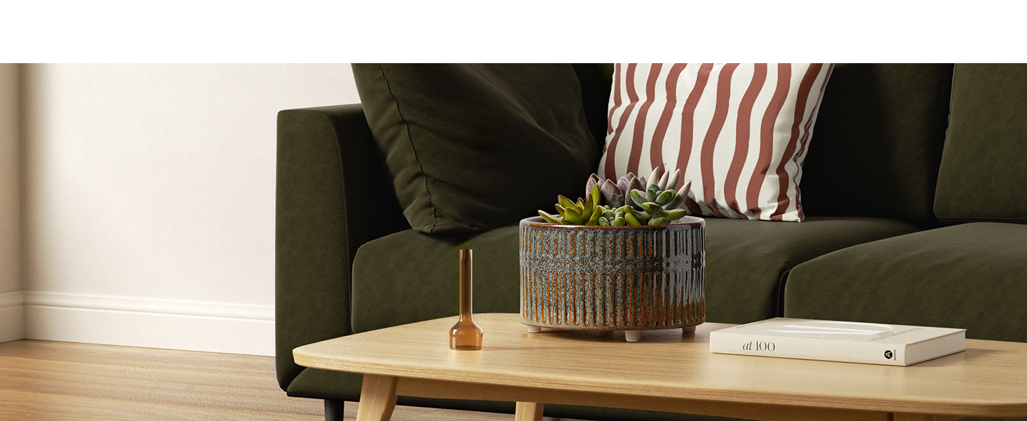 Набір горщиків для сукулентів LE TAUCI, 16,5+20 см, кераміка, для дому, з дренажними отворами, сучасний циліндричний дизайн, набір 2 шт., реактивна глазур чорного кольору