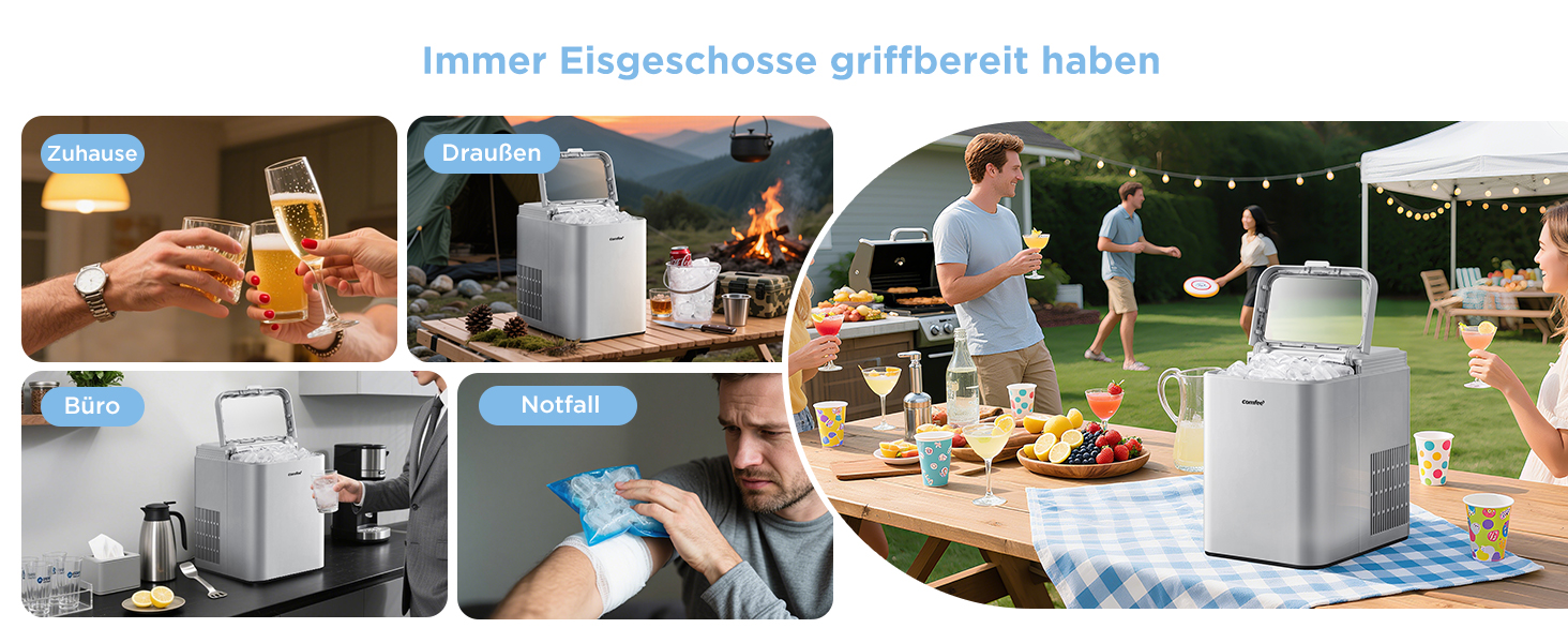 Льодогенератор Comfee RCI12GY1EU(E) Сірий: 12 кг/добу, самоочищення, 1.3л