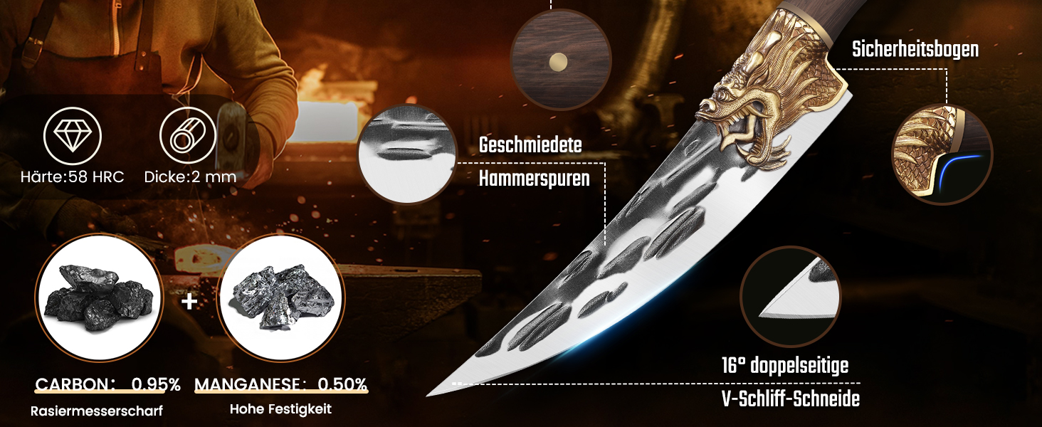 Кухонний ніж Purple Dragon: професійний шеф-ніж з ручкою з рожевого дерева | Для м'яса, риби та овочів