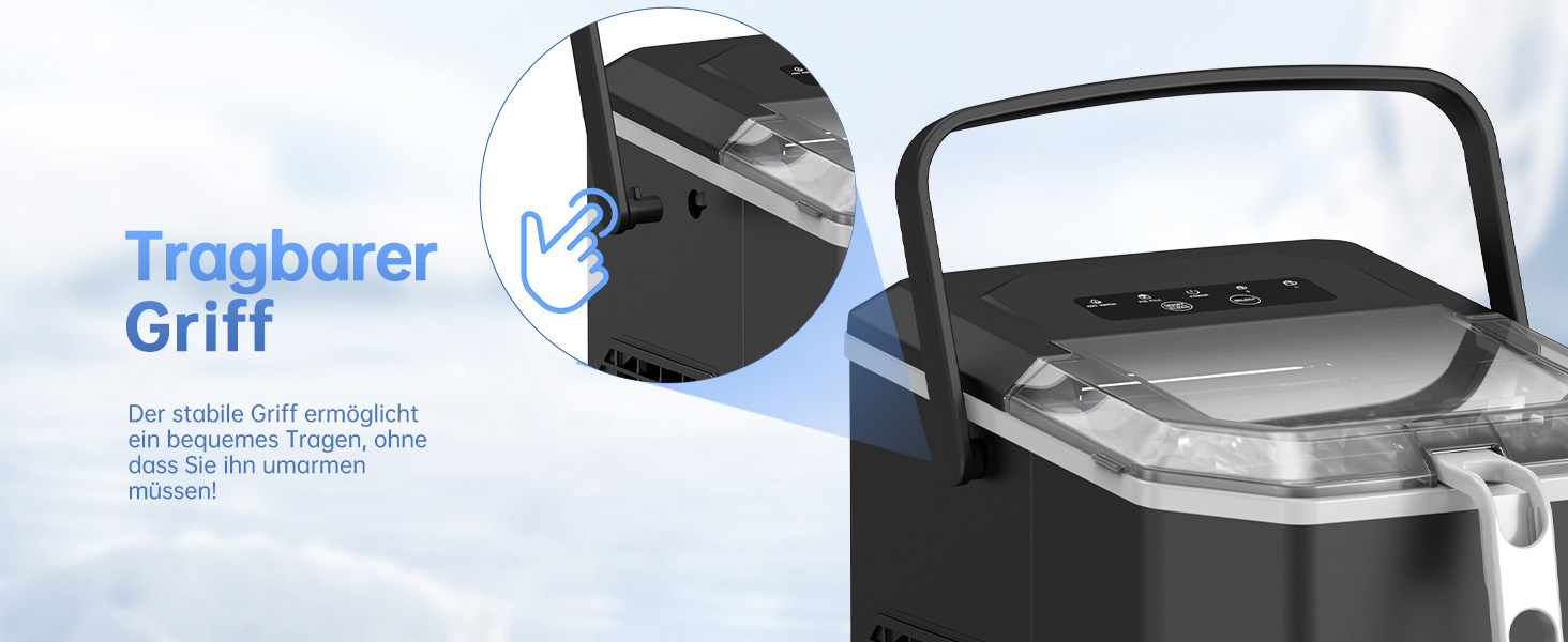 Льодогенератор WIE Kleine 1.3л для дому, офісу, бару - швидке виробництво льоду (9 кубиків за 6 хв), самоочищення, чорний