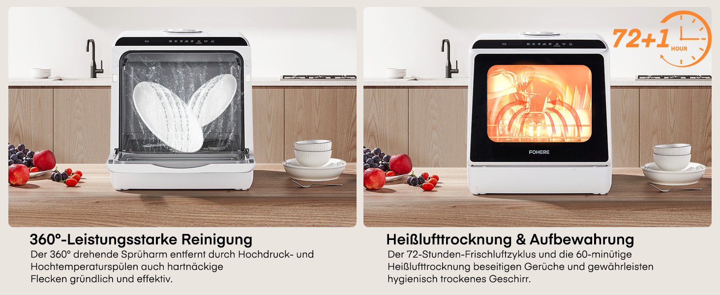 Посудомийна машина Fohere компактна 5л з таймером відкладеного старту (6 годин), 6 програм, для кухні, кемпінгу, автодому