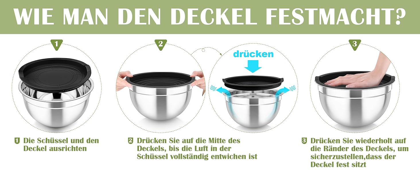 Набір салатниць TEAMFAR 6 шт. з нержавіючої сталі з кришками та силіконовими ніжками, 0,7L/1,5L/1,6L/2,5L/2,8L/4,6L, з терками, чорний