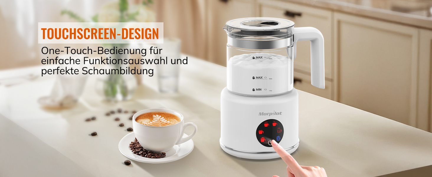 Електричний спінювач молока Morpilot 6-в-1: для капучіно, лате, гарячого шоколаду, 130-500мл, 600W, скляний, для миття в посудомийній машині