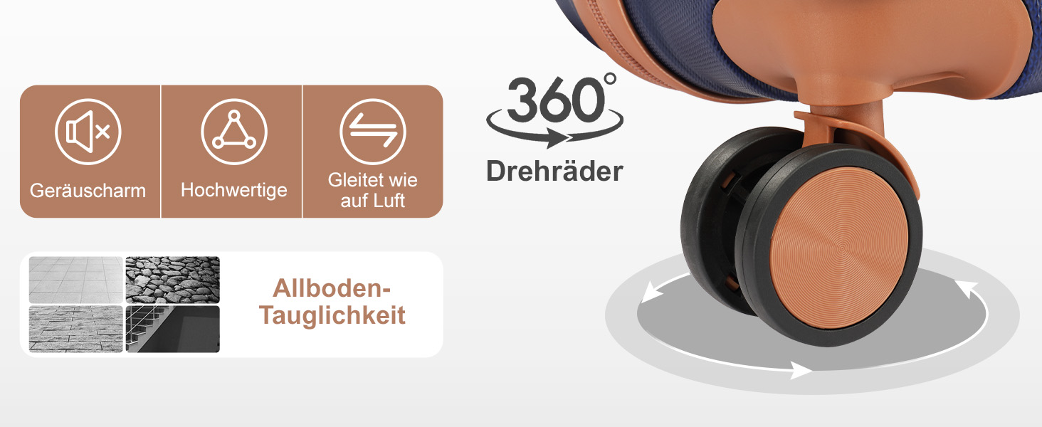 Набір валіз LEADZM 4 шт. з жорстким корпусом, ABS, з колесами, великий, набір валіз з жорстким корпусом, валізи та ролери з косметичкою (темно-синій/коричневий, набір валіз 4 шт. (смужки))