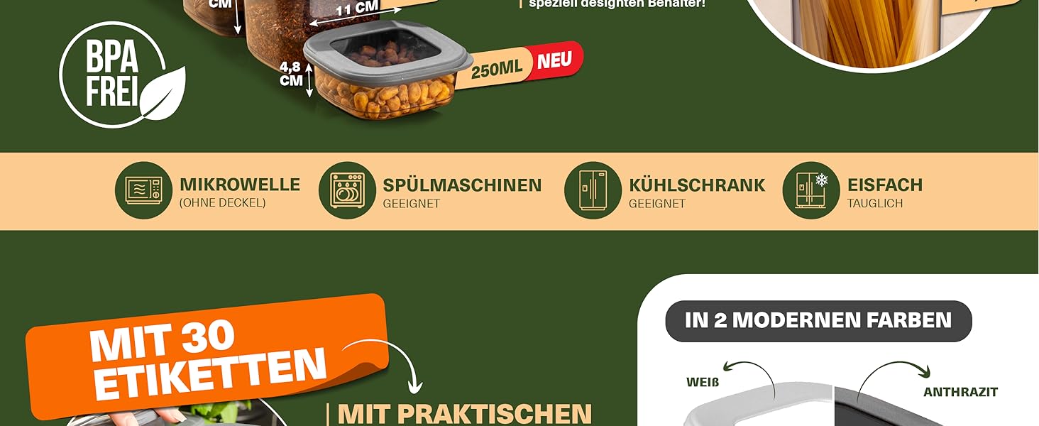 Набір контейнерів для зберігання продуктів 12 шт. 550 мл, сірий. Без BPA, герметичні, для крупи, борошна, спецій. Органайзери для кухні