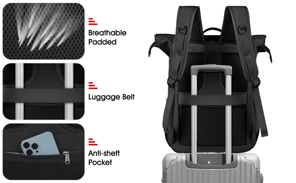 Рюкзак Lubardy Rolltop чоловічий жіночий водонепроникний 17,3 з отвором USB для Uni Work Travel Black