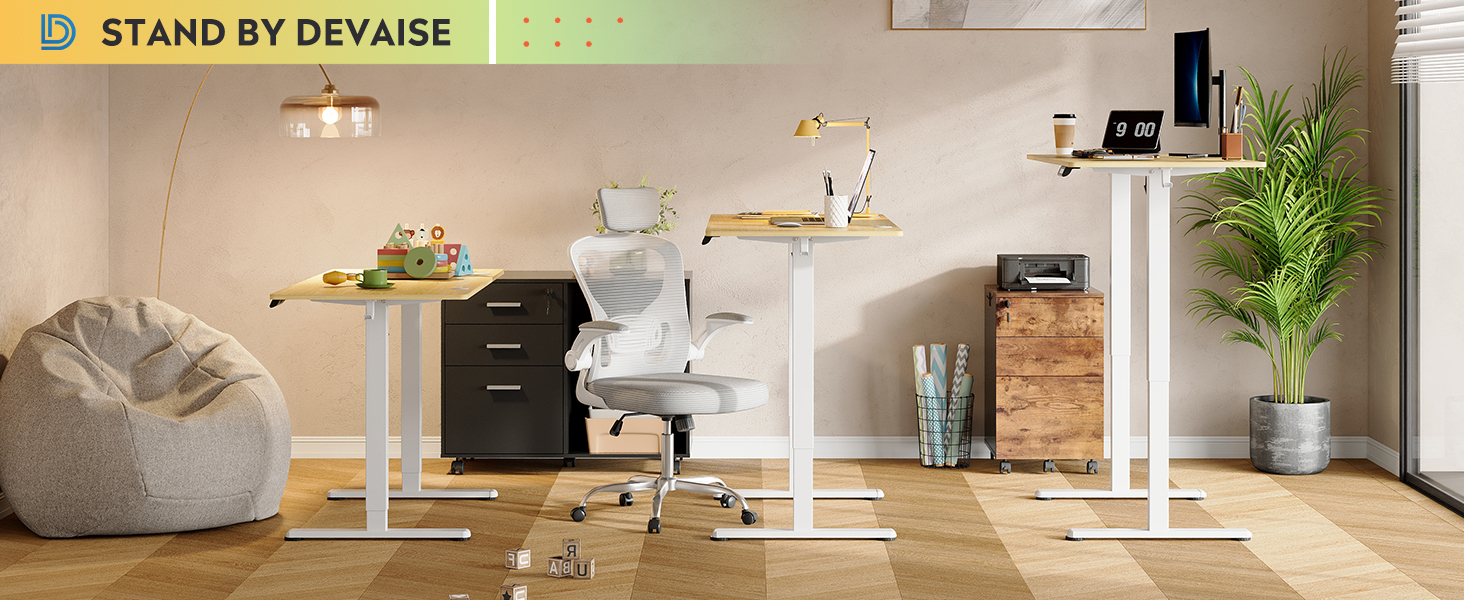 Регульований за висотою стіл Devaise з тихим мотором та функцією пам'яті для 3 положень, стіл для сидіння та стояння, регулювання висоти 72–118 см, ергономічний комп'ютерний стіл для офісу, білий (100x60 см, колір дуб)