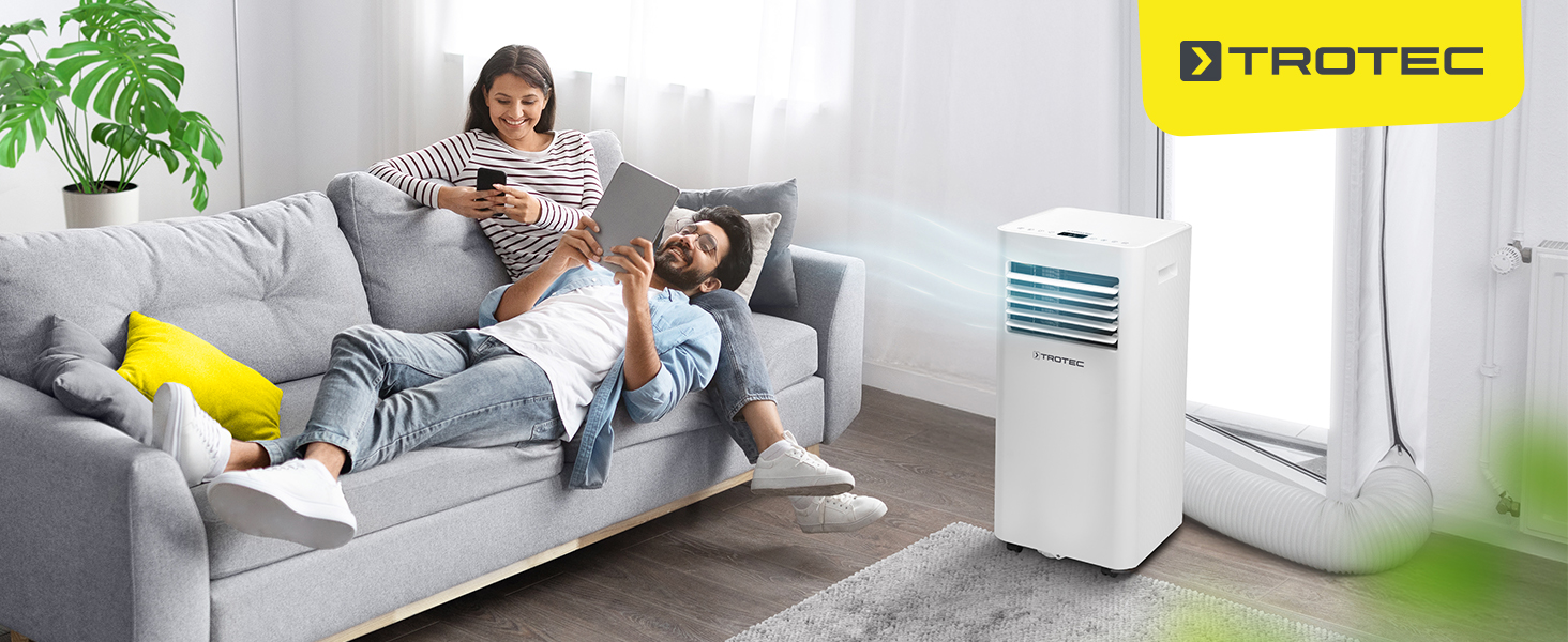 Trotec PAC 2020 E WiFi: Мобільний кондиціонер 3-в-1 (охолодження, вентилятор, осушувач) - 2 кВт/7000 BTU, до 26 м²/65 м³, з WiFi