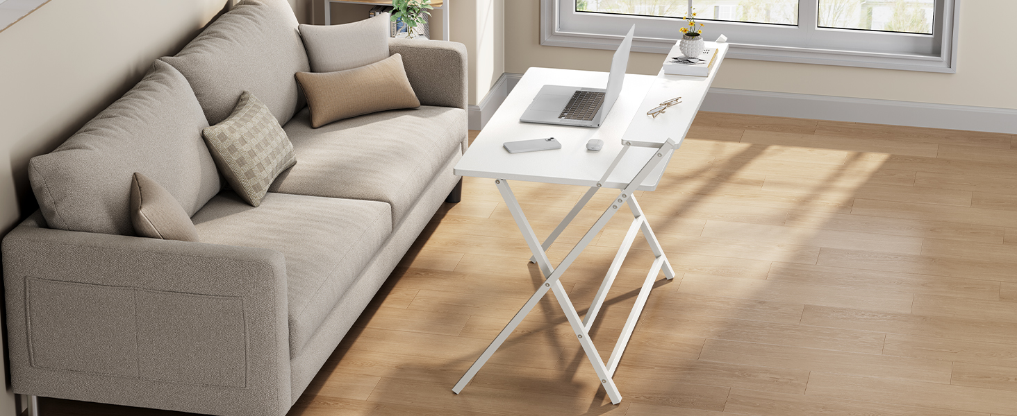 Зламуваний стіл Yaheetech 80 см, комп'ютерний стіл з полицею, двоступеневий робочий стіл з підставкою для монітора, стіл для ноутбука для домашнього офісу/маленьких кімнат/вітальні, білий, 80 см x 50 см, білий, 106.5x60.5x90 см