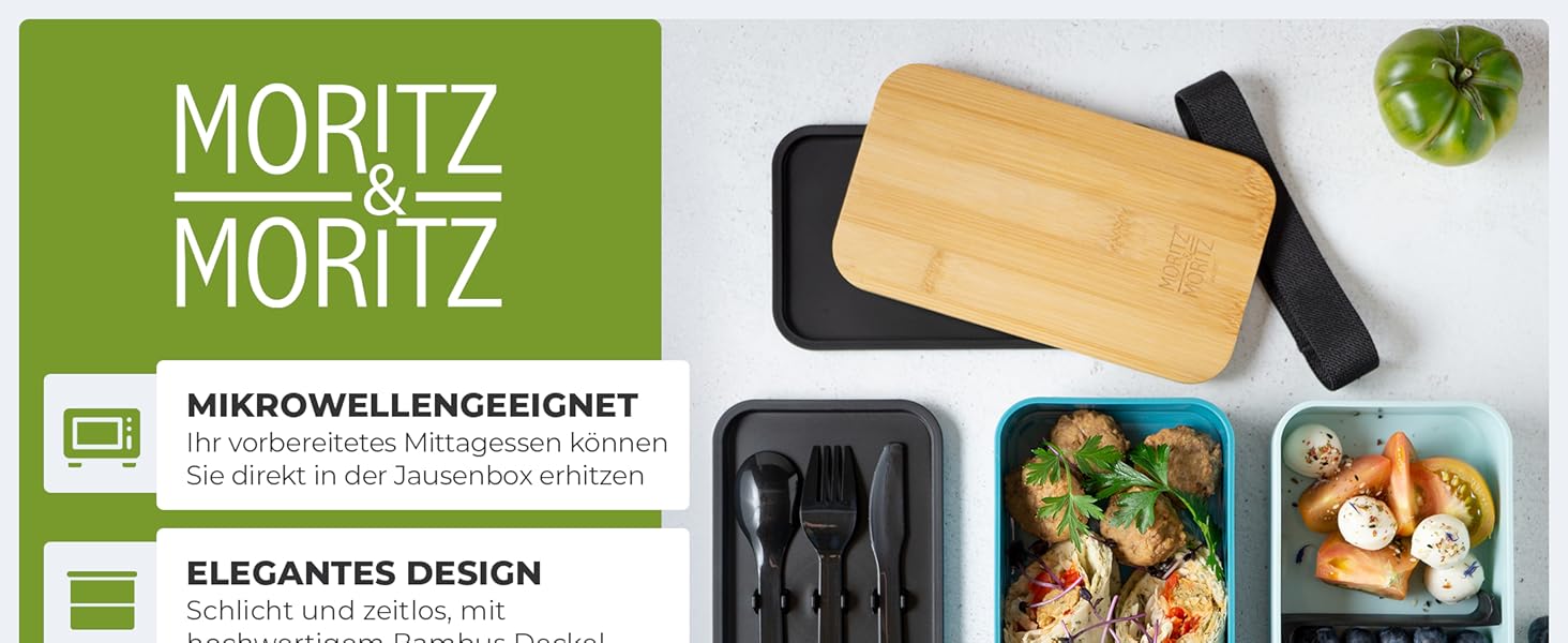 Набір Bento Box Moritz & Moritz (3 шт.) - Японський ланчбокс для дорослих та дітей - 3 шт. Чорний
