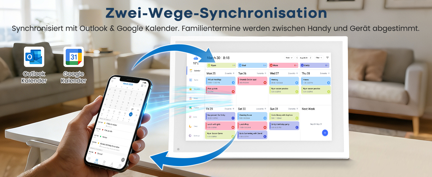 Цифрова фоторамка Frameo 10.1 дюймів WLAN, Full HD IPS сенсорний екран 1280x800, 32ГБ пам'ять, автоматичний поворот, можливість монтажу на стіну, керування через додаток Frameo (Білий)