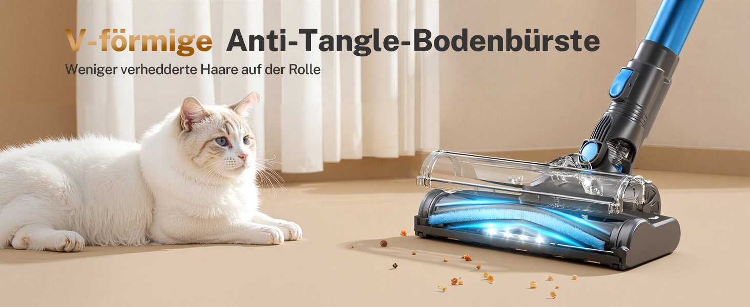 Бездротовий акумуляторний пилосос для дому, 25000Pa, 175W, 50 хвилин роботи, антизаплутана щітка, самостійна парковка, легкий, для килимів, твердих поверхонь, шерсті тварин (блакитний)